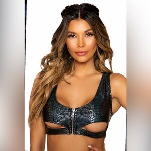 Roma Revolve Festival Black Iridescent Snakeskin Cutout Top Small $72